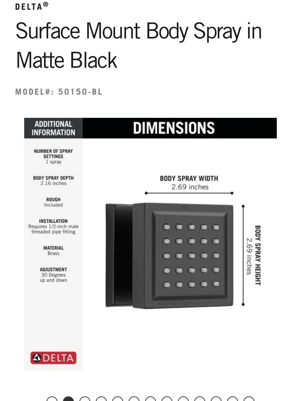 Two Delta Surface Mount Body Spray for Shower in Matte Black